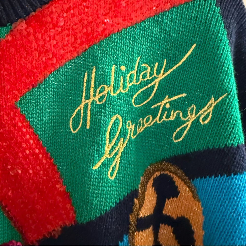 I.B. DIFFUSION Women LARGE Vintage 90's Sequined Beaded Ugly Christmas Sweater - Picture 5 of 10